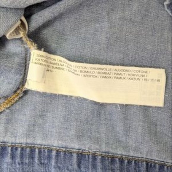 Mango Denim Chambray Shirt Crew Neck Three Quarter Sleeves size Small - Picture 5 of 9